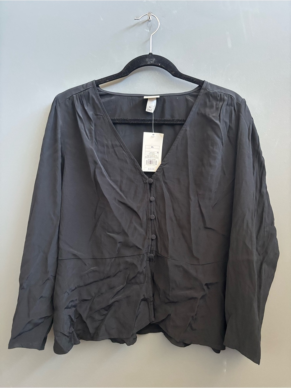 NWT A new day Black V-Neck Long Sleeve Button-Front Blouse
